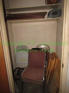 lot 377 image: Assorted folding chairs and serving trays plus as shown, contents of closet