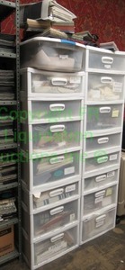 lot 493 image: Assorted fabric samples and remnants includes contents and 7 stacking drawers and tote