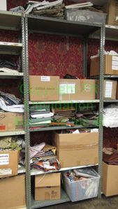 lot 505 image: Assorted fabric samples and remnants contents of shelving unit. Shelving unit not included