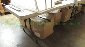 lot 548 image: Lifetime plastic folding leg table, contents not included, 29 x 96 x 30