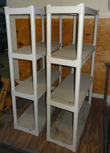 lot 273 image: Lot of 2 plastic shelves.  Each shelf measures 54 x 32 x 13