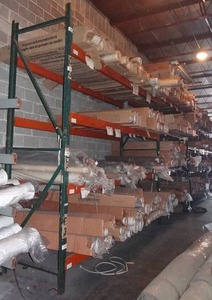 lot 324 image: Industrial shelving rack.  2 sections.  Includes 3 upright frames and 8 shelves. 147 x 144 x 42 each