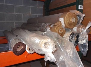 lot 328 image: Large selection of fabric rolls.  Generous quantity.  Patterns vary.