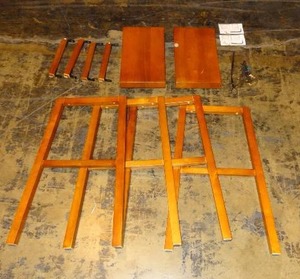 lot 679 image: 2 wooden barstools by Threshold.  Both appear complete.