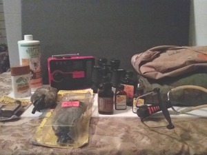 lot 52 image: Hunting Supplies and more(bladders, scent, crank radio, and more)