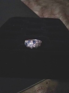 lot 63 image: Sterling Ring with Blue and Clear Stones Block Pattern