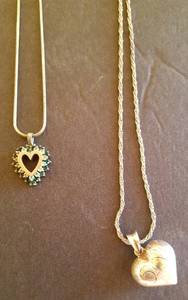 lot 20 image: 2 Sterling Silver Necklaces with Heart Pendants