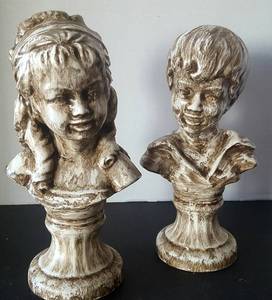 lot 104 image: White and Gold Busts of Boy and Girl