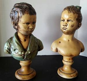 lot 105 image: Muted Color Busts of Boy and Girl (Pinky and Blue Boy)