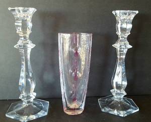 lot 119 image: 3 Pc Lead Crystal (2 Imperial Candlesticks, Lenox Vase)
