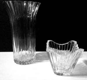 lot 32 image: Lalique Style Lead Crystal Vases, one large and one small