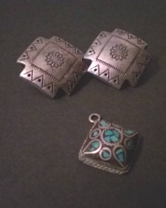 lot 60 image: Sterling Concho Native Style Earrings and Pendant&nbsp