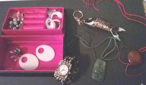 lot 72 image: Asian Jewelry with Jade Pendant, Amber style Pendant, and more. Jewelry Box included
