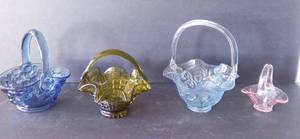 lot 129 image: Vintage Glass Baskets, Fenton Blue Strawberry and More