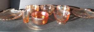 lot 131 image: Iridescent Peach Depression Era Glassware