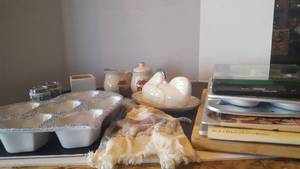 lot 143 image: Assorted Bakeware, Kitchen Scale, and Country Kitchen Dcor. Generous Quantity.