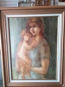 lot 157 image: Framed Mother and Child Painting 18x24