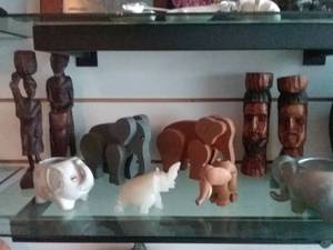 lot 162 image: Collection of Elephants(Wood, Ceramic, Marble)&nbsp and Wood Tribal Figurines