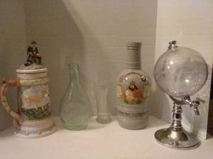 lot 180 image: Collectible Stein, Bottles, and Dispenser