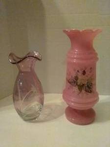 lot 185 image: Vintage Bristol Glass Pink Vase, and Etched Lenox Amethyst Vase