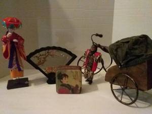 lot 197 image: Asian Dcor(Rickshaw, Dolls, Westland Fan Music Box, &amp more)