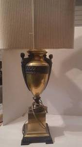 lot 234 image: Pair of Vintage Art Deco Brass Urn Sphinx Lamps with Shades