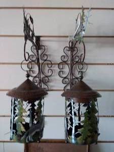 lot 260 image: Pair of Matching Metal Wolf Hanging Candle Wall Sconces