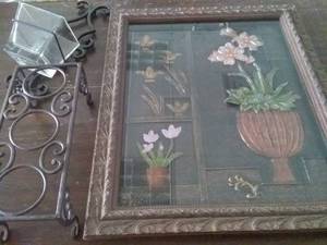lot 293 image: Metal Shadowbox Picture, Candle Holders, and More