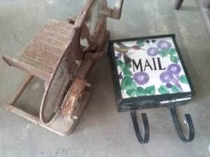 lot 295 image: Vintage Meat Slicer and Cast Iron Mailbox