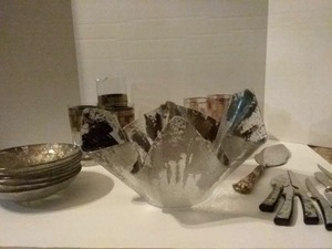 lot 29 image: MCM Glass and Gold Serving Sets plus MCM Drinkware and Cutlery Set