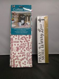 lot 23 image: New S&T Coffee Mat and Pray More Worry Less Wall Sign