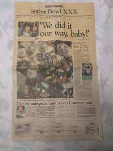 lot 48 image: SPORTS DAY PLUS JANUARY 29, 1996 SECTION B NEWSPAPER COWBOYS COLLECTABLE