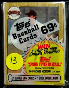 lot 13 image: 1987 Topps Jumbo Cello Pack Will Clark Rookie Showing Possible Barry Bonds
