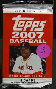 lot 18 image: Topps 2007 Series #2 Baseball 12 card pack David Ortiz cover sealed