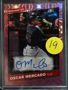 lot 19 image: LIMITED AUTOGRAPH (008199) - OSCAR MERCADO 2020 DONRUSS PINK FIREWORKS AUTO 008199 #86S-OM CLEVELAND INDIANS