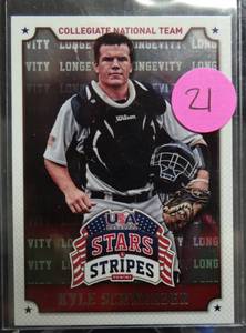 lot 21 image: ROOKIE - 2015 Panini USA Stars & Stripes LONGEVITY KYLE SCHWARBER RC Cubs