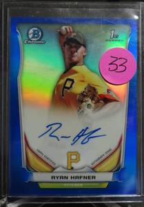 lot 33 image: LIMITED AUTOGRAPH (110150) - 2014 Bowman Chrome Ryan Hafner Blue Refractor Auto 100150. 1st Bowman. Pirates