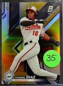 lot 35 image: RARE LIMITED (2350) - 2019 Bowman Platinum Top Prospects Gold Yusniel Diaz #TOP- 50 Orioles