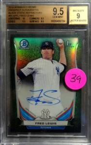 lot 39 image: SUPER RARE GRADED 9.510 AUTO - Fred Lewis 2014 Bowman Black Static  Refractor Auto #ed 1015 BGS 9.510