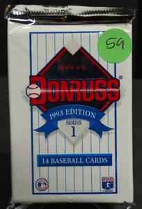 lot 59 image: 1993 DONRUSS Series 1 BASEBALL PACK - MIKE PIAZZA RC