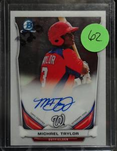 lot 62 image: ROOKIE AUTO - 2014 Bowman Chrome Michael Taylor Rookie Auto Nm Mint Nationals