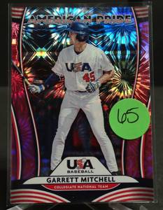 lot 65 image: 2020 Panini Donruss Garrett Mitchell American Pride Pink Fireworks Parallel Card - COMPS $8-$10