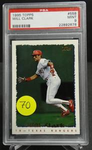 lot 70 image: GRADED PSA 9 - 1995 Topps Texas Rangers Baseball Card #558 Will Clark