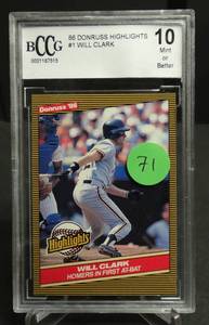 lot 71 image: GRADED BCCG MINT 10 - 1986 DONRUSS WILL CLARK HIGHLIGHTS #1 SPA GEM MT 10