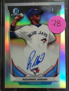 lot 78 image: LIMITED TO 500 - 2014 Bowman Chrome Refractor Richard Urena 1st Bowman RC Rookie AUTO 201500