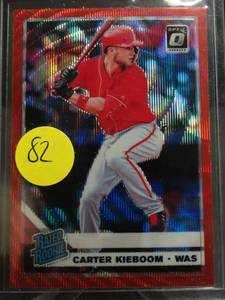 lot 82 image: RATED ROOKIE - Carter Kieboom 2019 Donruss Optic Rated Rookie Red Wave Prizm RC