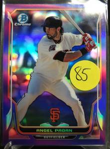 lot 85 image: LIMITED (114150) - 2014 Bowman Chrome Purple Refractors #177 Angel Pagan 150
