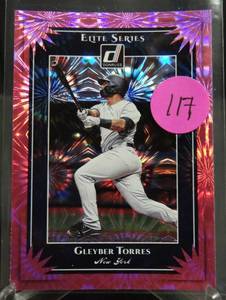 lot 117 image: 2019 Donruss Elite Series Gleyber Torres Pink Fireworks Parallel Yankees