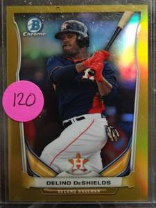 lot 120 image: RARE LIMITED (3450) - 2014 Bowman Chrome Draft Delino DeShields Gold Refractor 50 Astros Rangers
