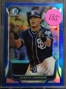 lot 135 image: LIMITED (12250) 2014 Bowman Chrome Blue Refractor 250 Everth Cabrera #166